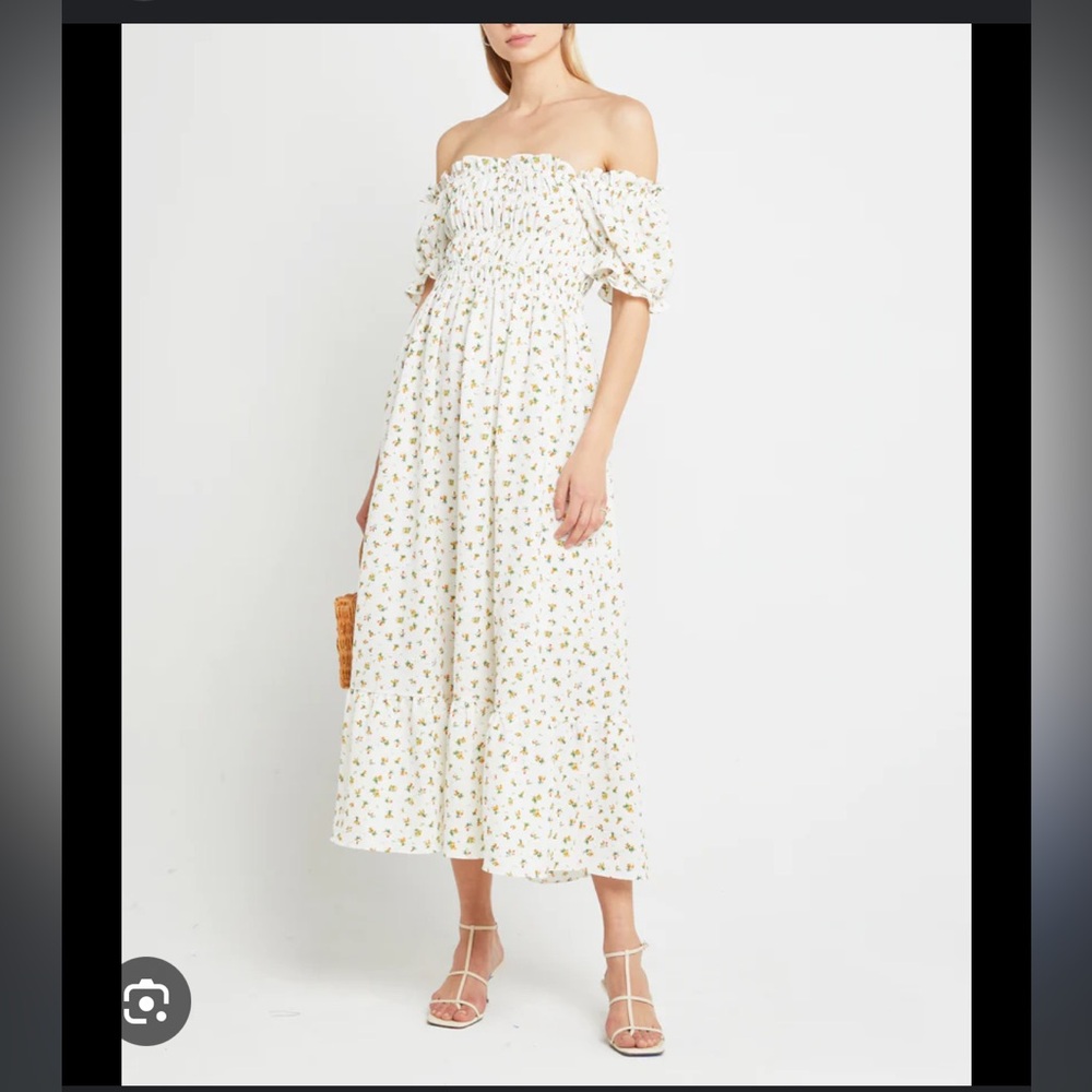 O.P.T Liliana white floral dress off The Shoulder size small